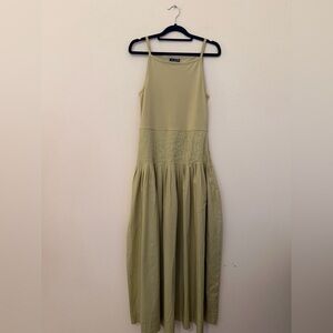 J. Crew Green Khaki Pintuck Mixy Midi Dress Sz S Drop Waist Minimalist Spring